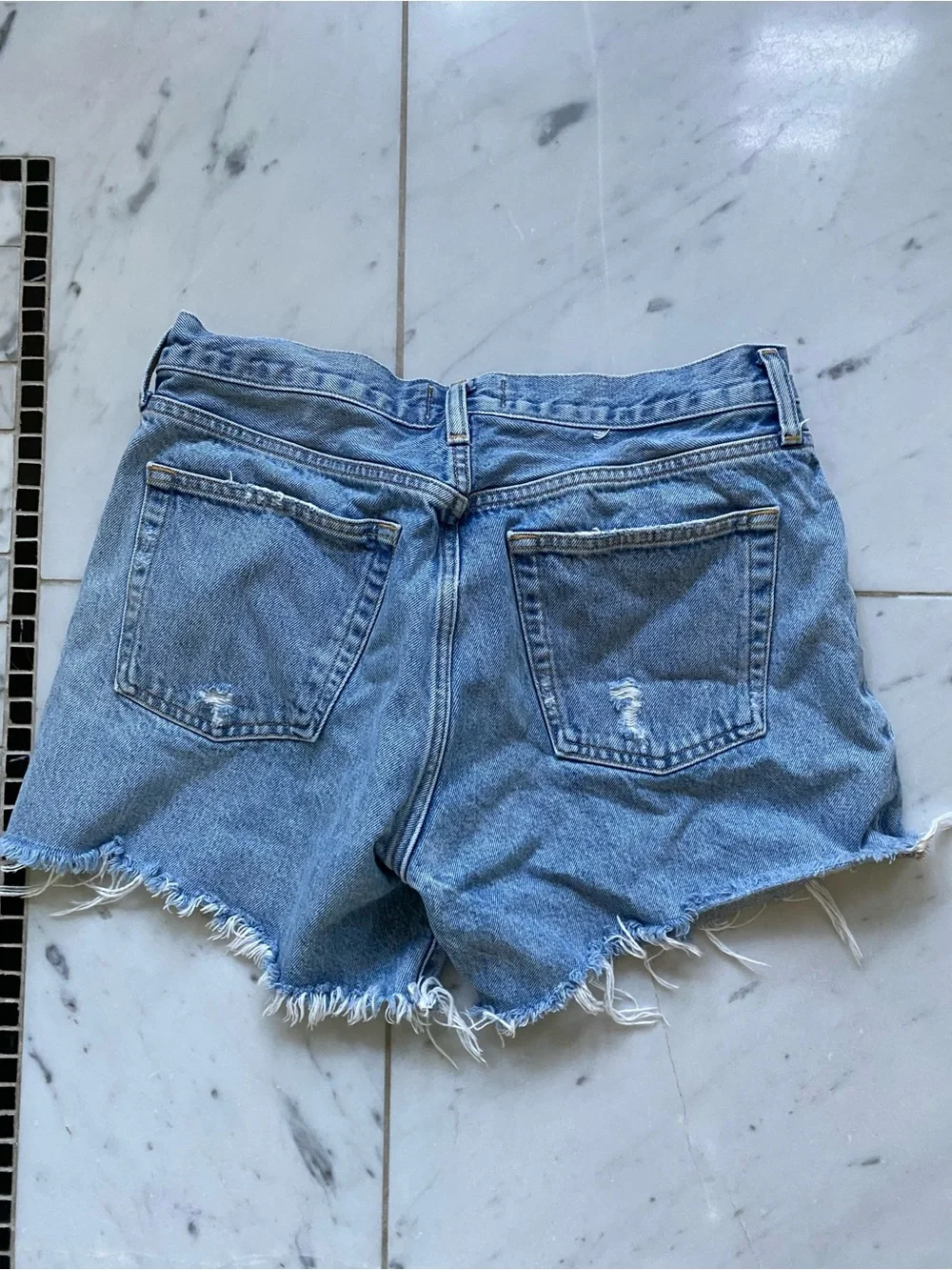 Agolde Parker Shorts - Blue Distressed High-Rise Jean Shorts